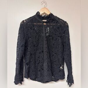 Soft Surroundings top shirt black lace button dark romantic fairy PS